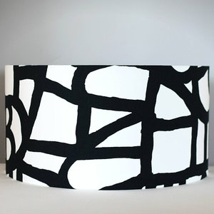 Monochrome abstract geometric lampshade, gold silver or white lining, Scandinavian fabric black and white scandi pattern, by Vivid Shades