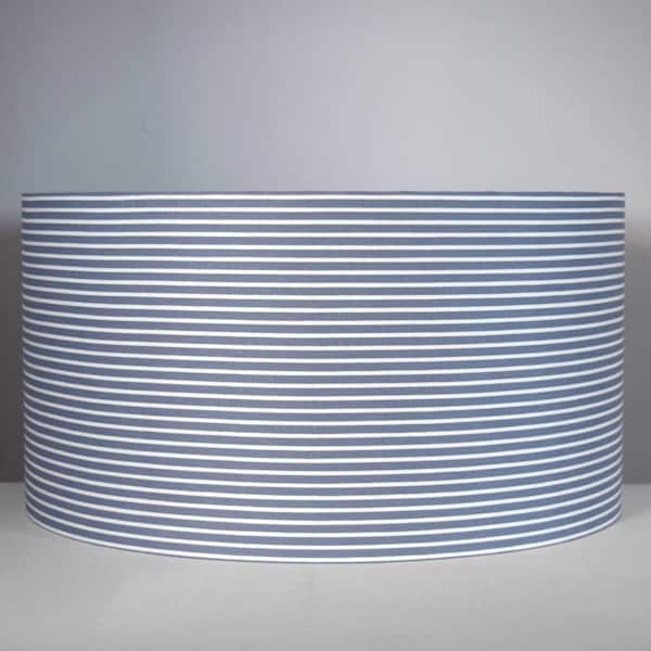 Dark blue & white stripe lampshade with gold silver or white lining option, 20cm to 50cm Ø standard drum shade, handmade by Vivid Shades