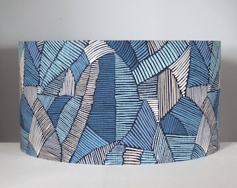 Blue abstract lampshade geometric with gold silver or white lining in 20cm to 50cm diameter, for ceiling or lamp base