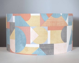 Blue & yellow geometric lampshade with gold silver or white lining in 20cm to 50cm diameter, for ceiling or lamp base