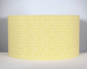 Yellow geometric lampshade with gold silver or white lining in 20cm to 50cm diameter, funky zig zag chevron pattern for ceiling or lampbase