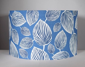 Blue & white leaf lampshade, Scandinavian fabric botanical pattern 30cm to 45cm Ø handmade by Vivid Shades
