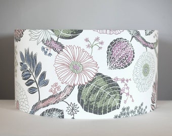 Wild flower Scandinavian fabric lampshade 30cm to 45cm Ø handmade by vivid shades, funky retro  botanical pattern floral leaf tropical