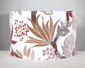 Botanical Scandi fabric lampshade, gold lining option, 30cm or 35cm Ø light shade for ceiling or lamp base, handmade by Vivid Shades