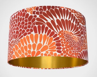 Orange coral pattern lampshade with gold lining Scandinavian fabric, 20cm to 45cm Ø handmade by Vivid Shades