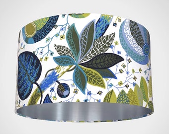 Tropical scandi leaf lampshade silver lining 25cm to 45cm diameter, funky botanical flower floral leaf handmade by Vivid Shades