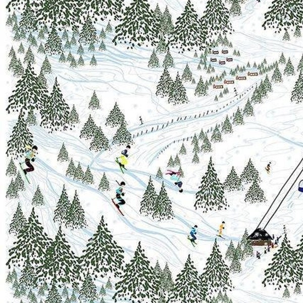 Ski mountain fabric jeux d’hiver alpins, par le demi-mètre ou mètre de longueurs pour l’artisanat, coussins, nappes, rideaux, coton scandinave