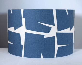 Blue geometric lampshade, gold or silver lining option, ceiling or lamp base, 20cm to 50cm Ø, handmade by Vivid Shades