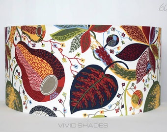 60cm Scandinavian lampshade handmade by vivid shades, botanical flower pattern floral leaf tropical lamp shade funky fabric drum ceiling