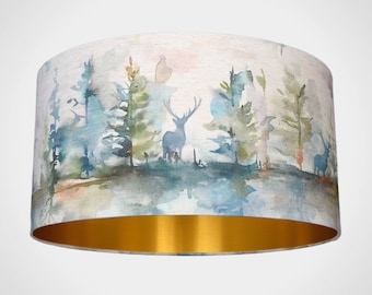 Deer lampshade woodland stag with gold lining, for ceiling or lamp base, 20cm to 45cm Ø, handmade by Vivid Shades