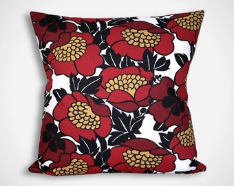 Handmade Red Floral Scandinavian Cushion Cover, Abstract Botanical Pattern, Zipped closure