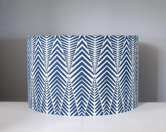 Blue & beige chevron pattern handmade lampshade tribal design, 20cm to 40cm diameter options for standard lamp base or ceiling light shade.