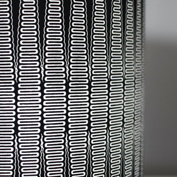 Tall geometric fabric lampshade handmade by vivid shades, modern retro stylish tribal pattern custom made funky and unique