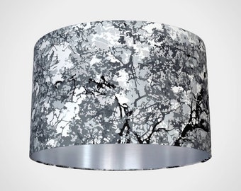 Tree fabric lampshade silver lining, 20cm to 45cm diameter for ceiling or lamp, handmade by Vivid Shades