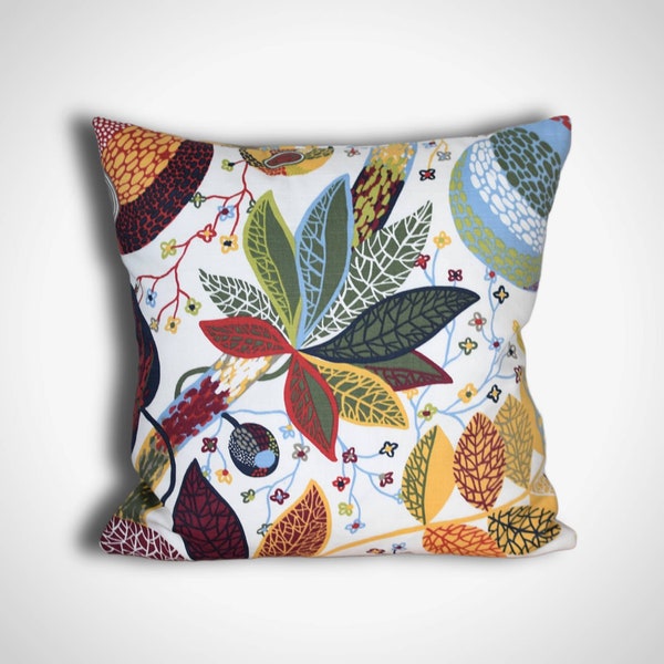 Colourful tropical leaf cushion cover, Scandinavian fabric, 40cm 45cm 50cm square sizes handmade by Vivid Shades