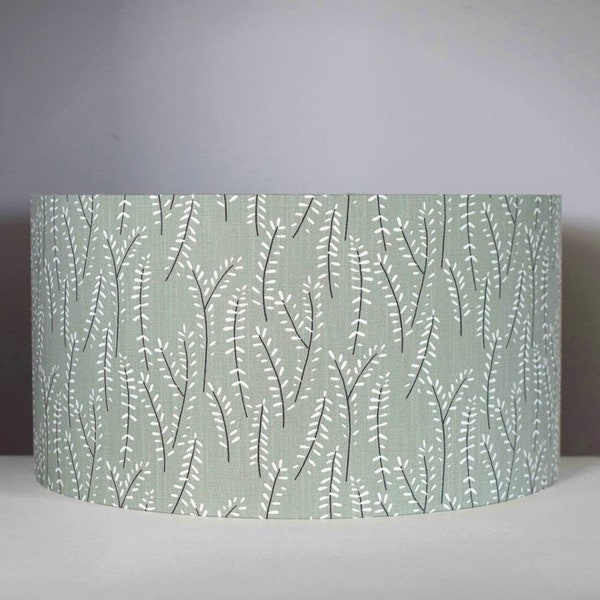 Green botanical lampshade with gold silver or plain white lining option, 20cm to 45cm Ø for ceiling or lamp base handmade by Vivid Shades.