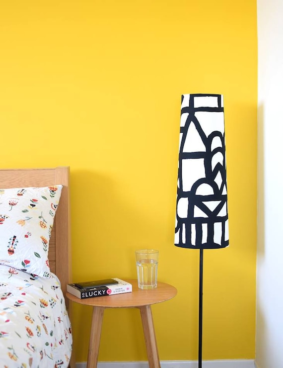 Tambour Abat-jour Scandi gris fleurs jaune plafond pendentif lampe de table 20-40 cm 