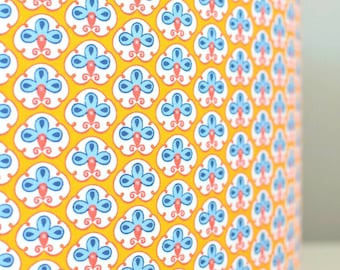 Yellow geometric fabric lampshade, stylish pattern custom made, ceiling pendant or lamp base, handmade by vivid shades