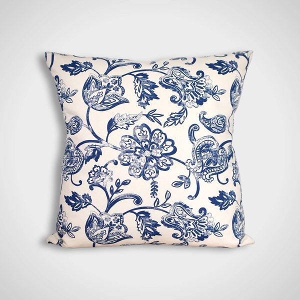 Blue And White Floral Cushion Cover, Scandinavian Fabric, Botanical Pattern, Handmade Home Decor