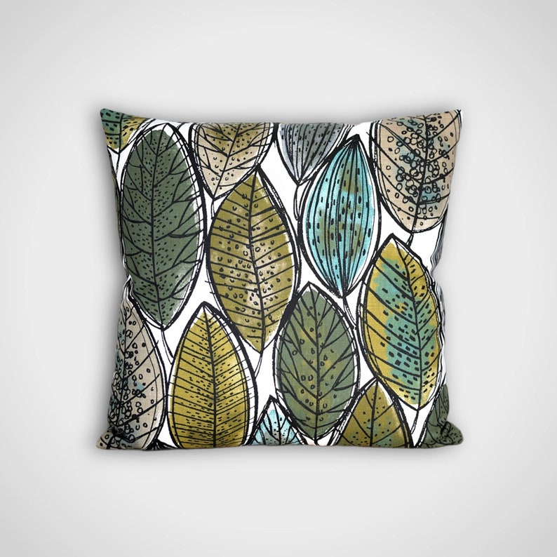 Tropical leaf cushion cover, Scandinavian fabric, 40cm 45cm 50cm square sizes handmade by Vivid Shades image 10