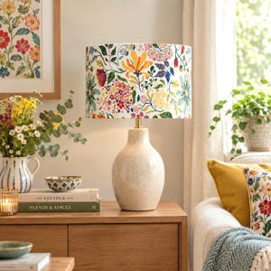 Summer floral lampshade, Scandinavian botanical cotton fabric, ceiling or table lamp shade, 15-45cm diameter