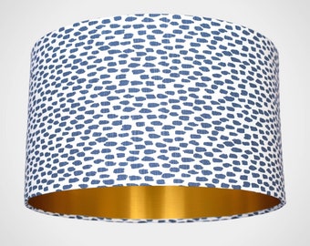 Blue brush stroke lampshade with gold lining for ceiling or lamp base, 20cm to 50cm diameter, handmade by Vivid Shades