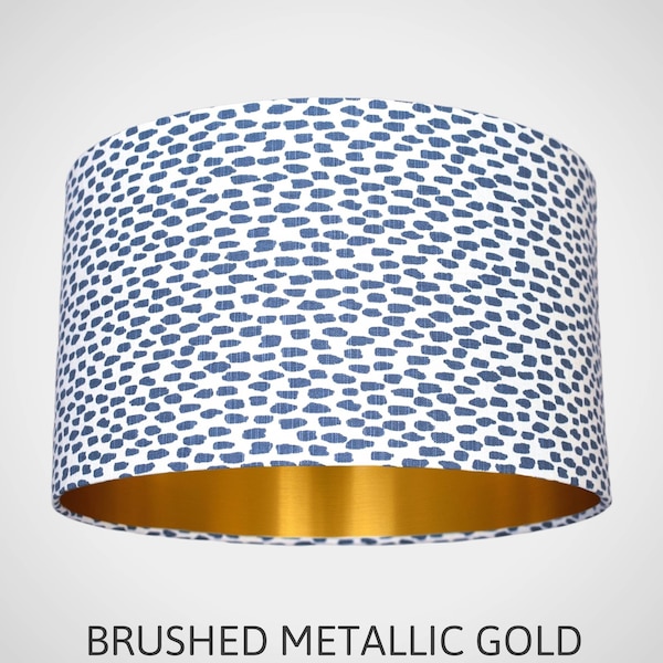 Blue brush stroke lampshade with gold lining for ceiling or lamp base, 20cm to 50cm diameter, handmade by Vivid Shades