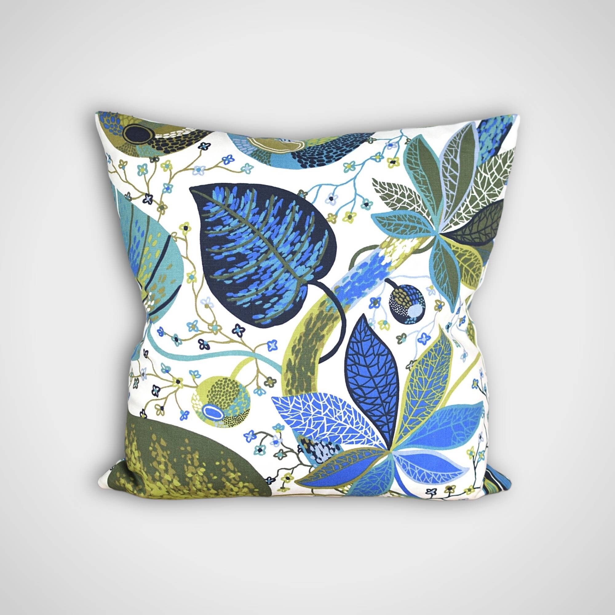 Blue & Green Tropical Leaf Cushion Cover Scandinavian Fabric Etsy UK