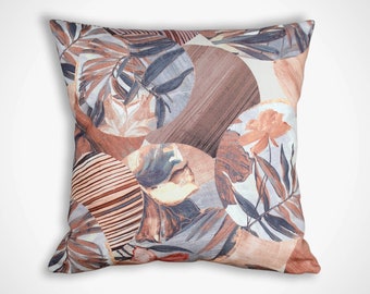 Bamboo leaf cushion cover, abstract botanical pattern with zip, 40cm to 50cm square sizes handmade by Vivid Shades