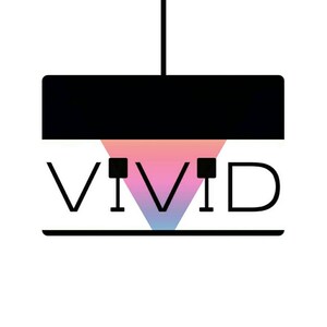 May include: A black and white logo with the word "VIVID" in bold letters. The "I"s are highlighted with a pink, blue, and purple gradient triangle.