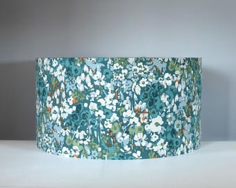 Teal Floral Lampshade, Impressionist Flower Print, Handmade Cotton Shade (20-40cm Diameter)