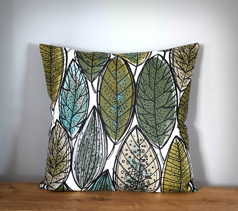 Green Leaf Cushion Cover Scandinavian Fabric Abstract Etsy