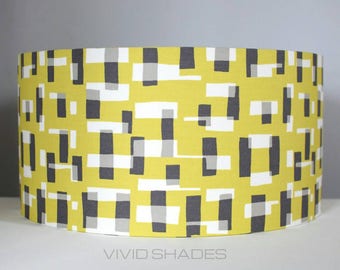 Funky lampshade, Retro Abstract fabric printed in England 40cm drum shade handmade by vivid shades, geometric shapes and lines, stylish cool