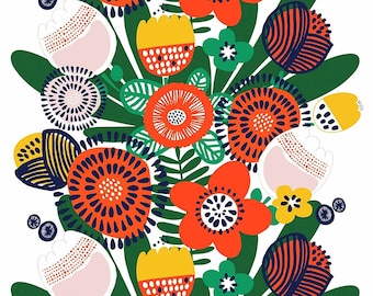 Large flower picnic Blanket / rug / mat waterproof, floral pattern Scandinavian fabric top layer, handmade by Vivid Shades