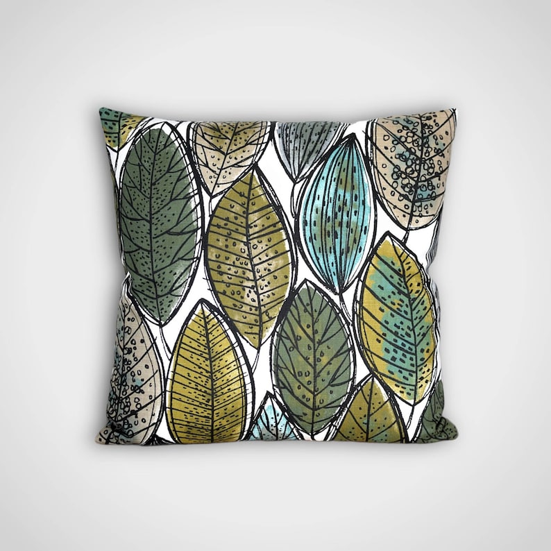 Green Leaf Cushion Cover Scandinavian Fabric Abstract Etsy
