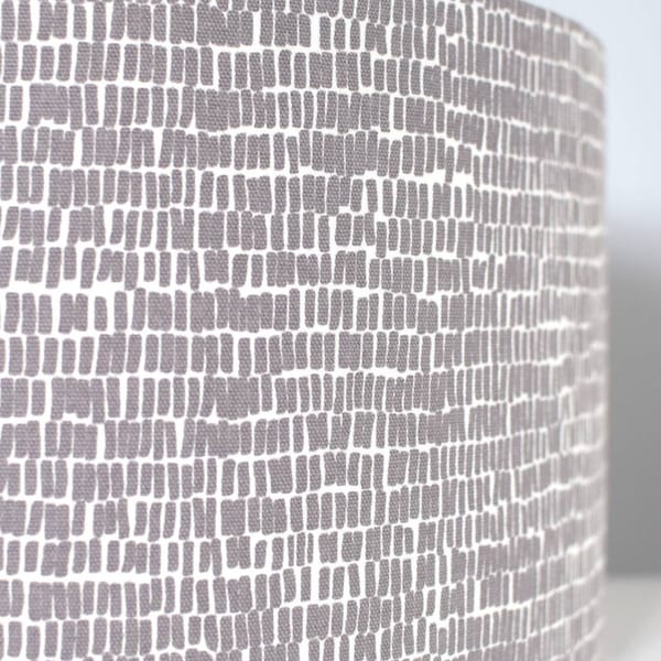 Grey geometric dash lampshade with gold silver or white lining for ceiling or lamp base, 20cm to 40cm diameter handmade by Vivid Shades