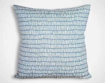 Blue geometric handmade cushion cover, 40cm or 45cm, modern abstract shapes, zipped pillow cover, Vivid Shades Studio