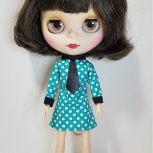 Tie Dress Turquoise Polka Dots for Neo Blythe Doll Retro Mod Groovy Clothes