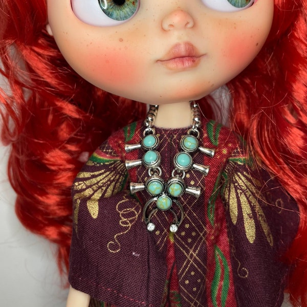 Blythe doll Squash Blossom Necklace “turquoise” boho hippie