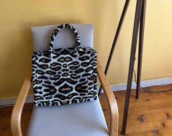 Leopard Print Velvet Ikat Book Tote: Handwoven Silk Shoulder Bag