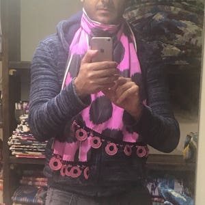 Pink silk ikat shawl | Large pink and black polka dot silk scarf