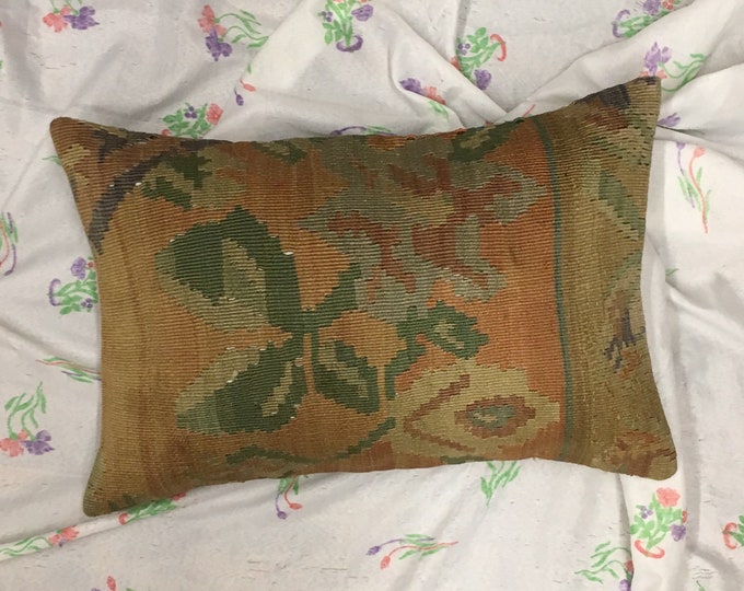 Floral Turkish pillow cover kilim throw pillow hand stitched in Turkey Turkish cushion case from anatolian antique kilim rug