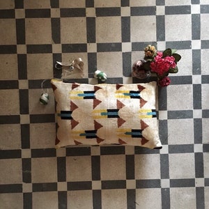 Cream Brown Multi Ikat Pillow Cover | Beige velvet  ikat cushion cover | Boho Arrows velvet ikat pillowcase