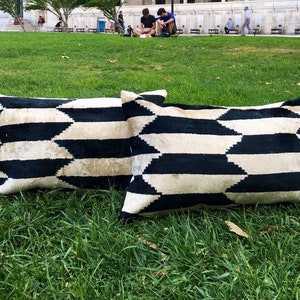 Set of 2 black white ikat pillows  |  silk uzbek designer custom pattern  cushion covers  -  on sale!