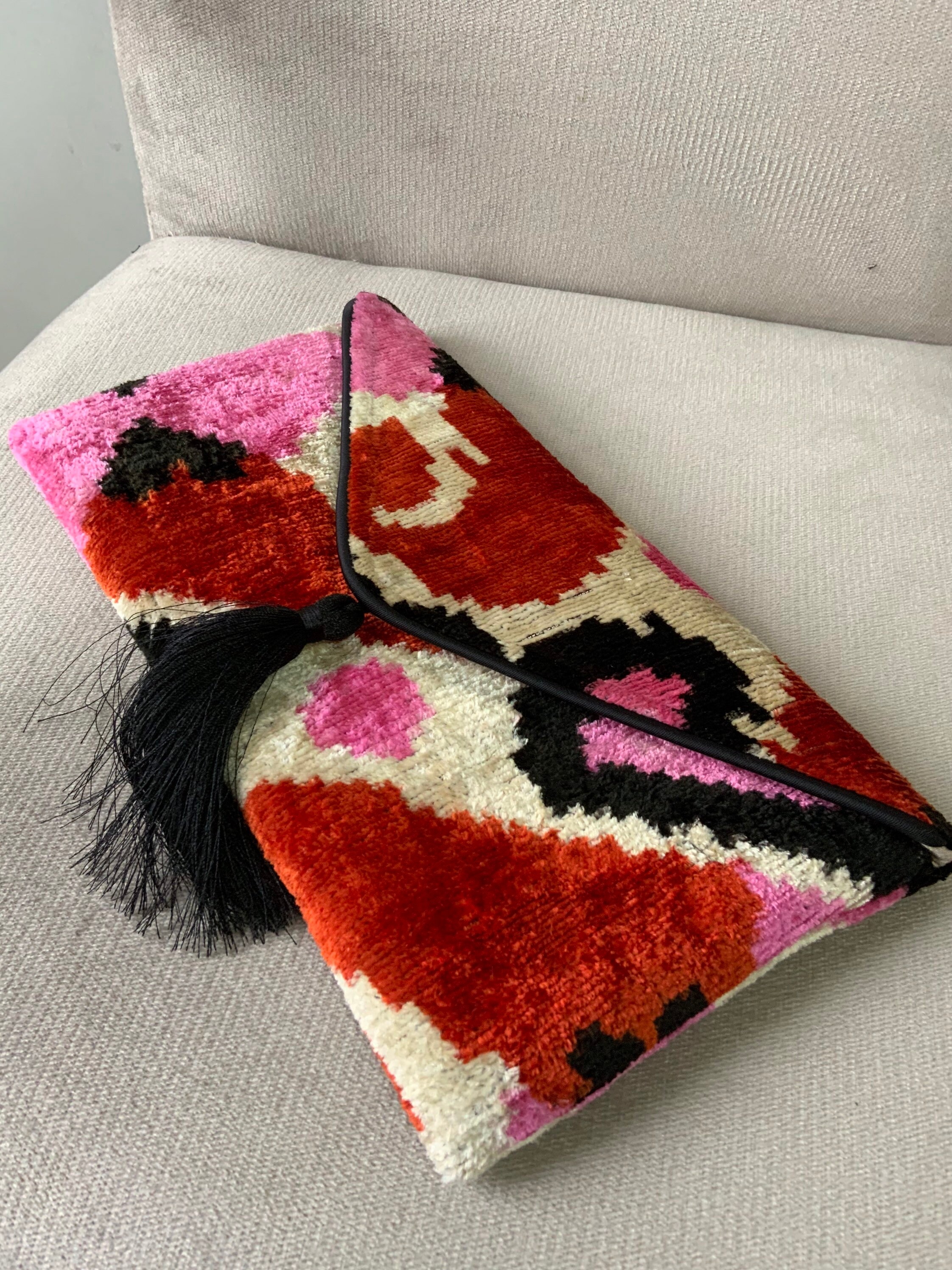 Orange Pink Envelope Ikat Clutch Bag Uzbek Velvet Ikat | Etsy