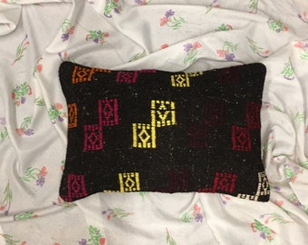 Kilim Pillow Cover: Turkish Wool Cushion, Hand-Stitched Accent Pillow (24x16)