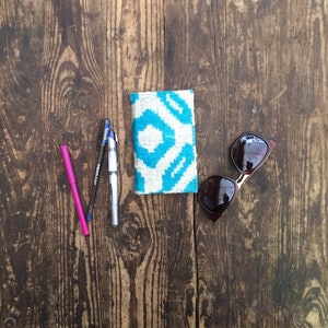 Teal Undated Agenda | Silk pocket diary | Blue White Travel journal diary with cover ikat