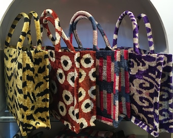 Handwoven Silk Velvet Ikat Tote Bag - Large Book Bag