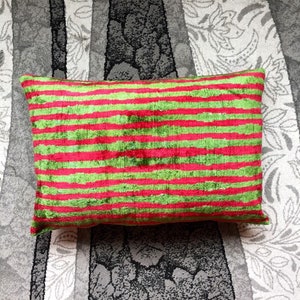 Pink Green Ikat Velvet Pillow Cover: Striped Silk Throw Pillow