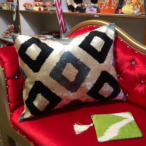 Handwoven Silk Ikat Velvet Pillow Cover - Home Decor Squares Design